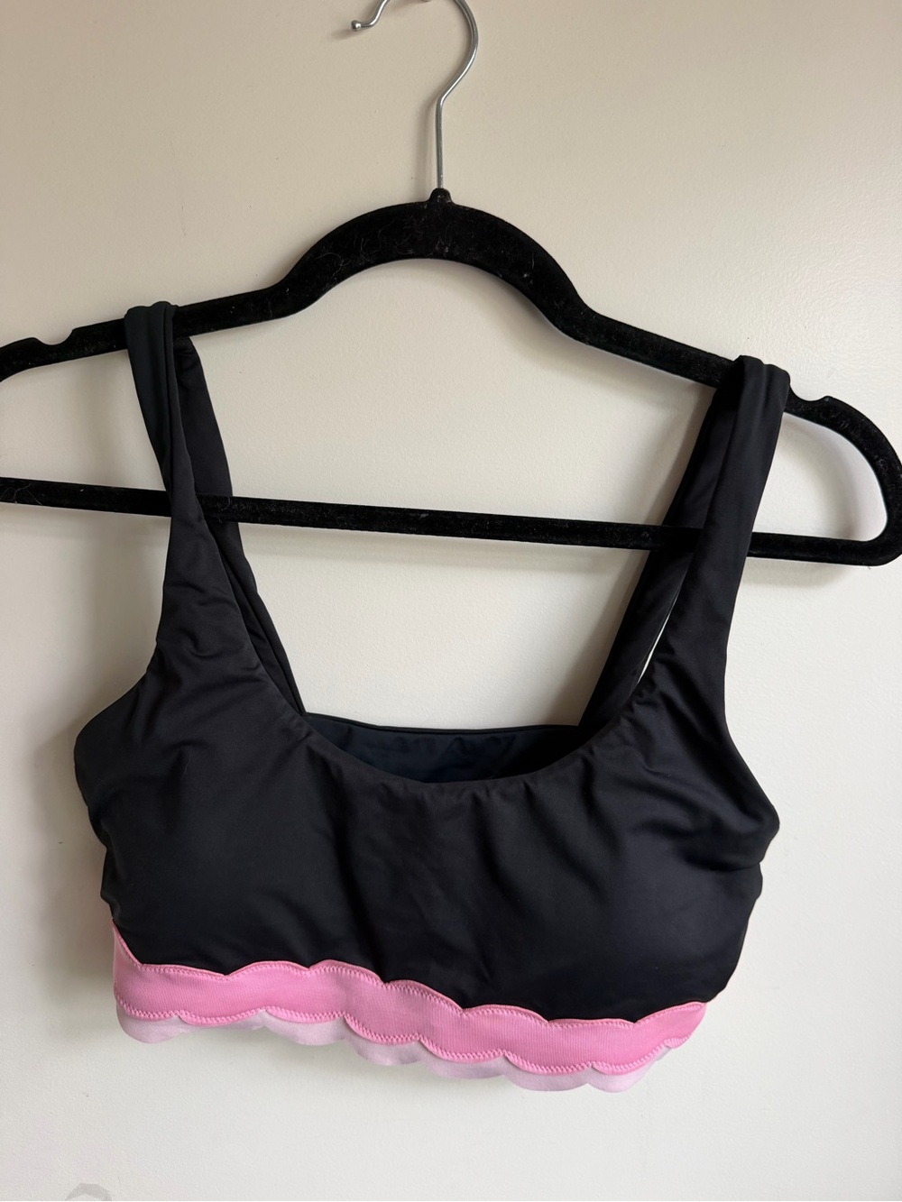 Beach Riot Black Bikini Top with Pink Scallop Trim